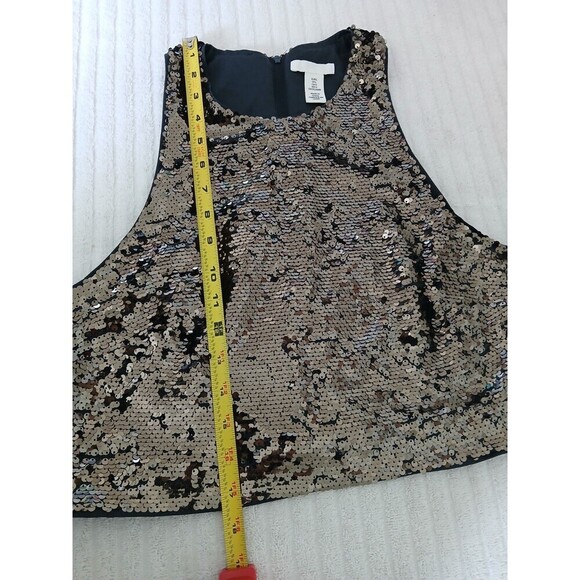 H&M Sequins Sparkly Sleeveless Lined Cute Party Dress Size Large Black Gold - Picture 7 of 12